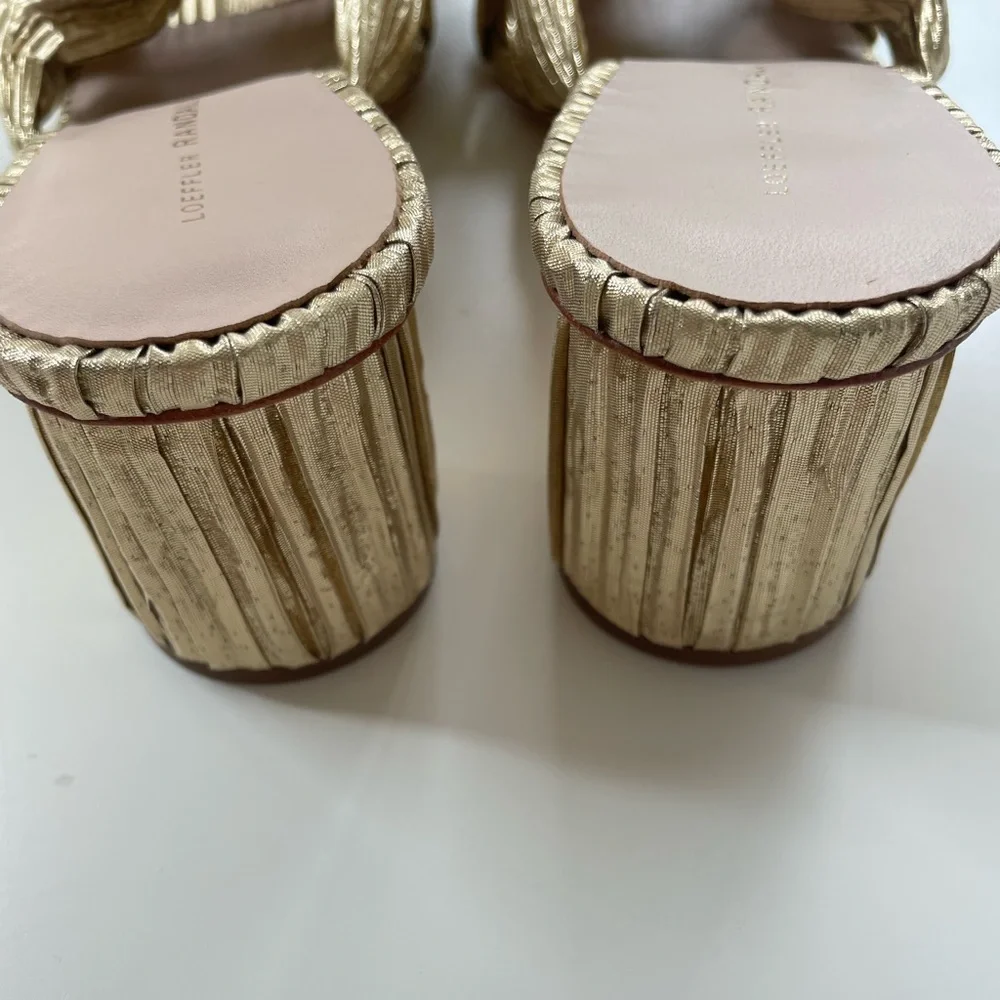 Loeffler Randall Metallic Gold Pleated Knot Block Heel Mules - Picture 5 of 6